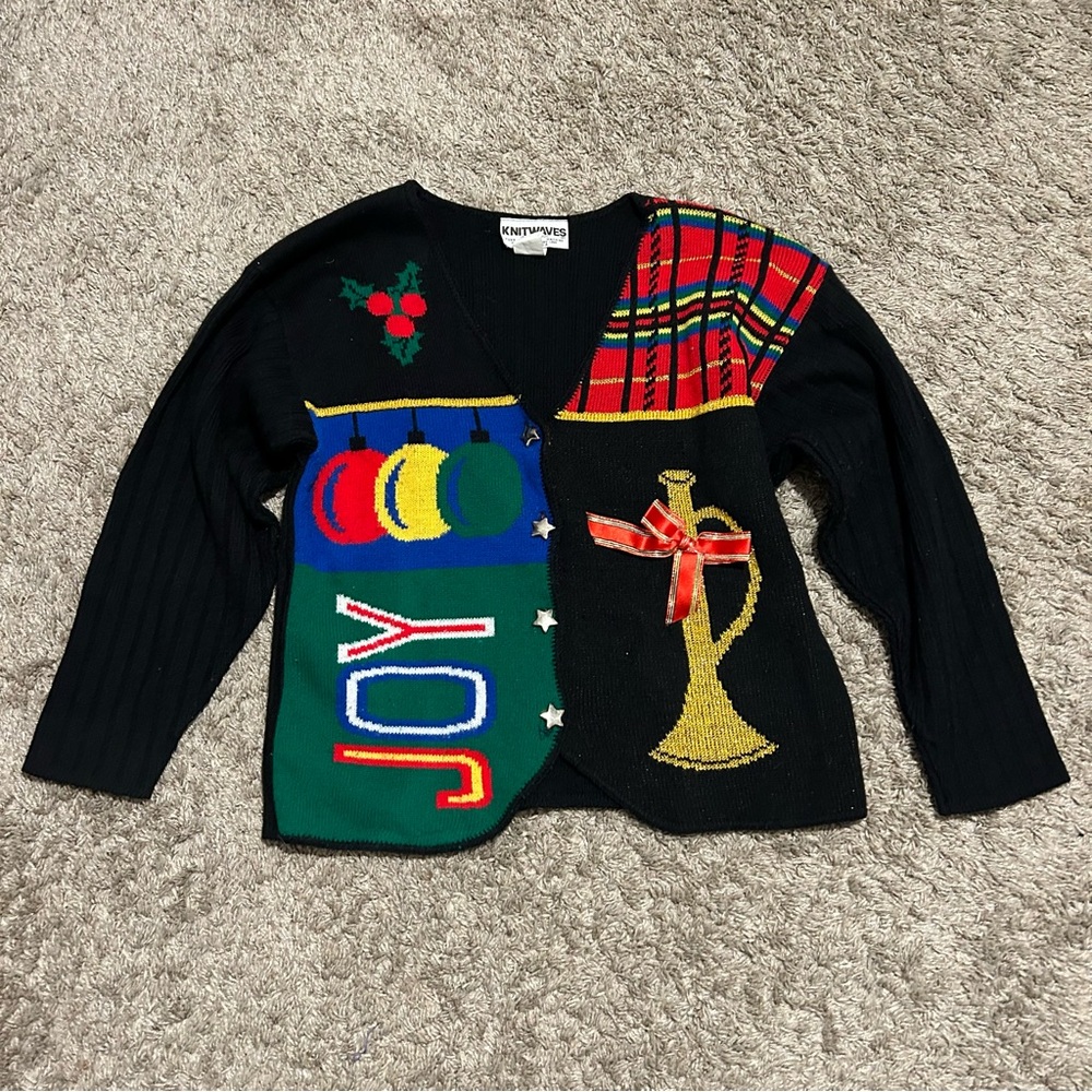 Knitwaves Christmas Cardigan Silver Star Buttons kids medium